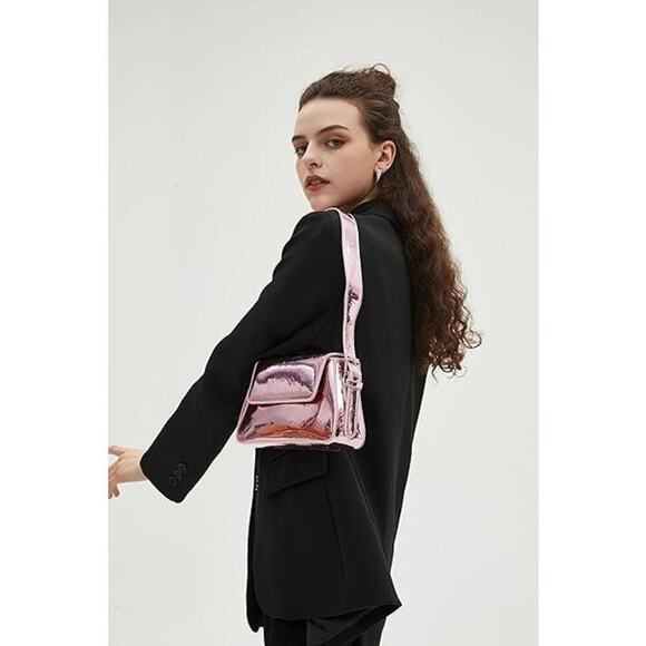 JBB Evening Bag Women Clutch Y2k Handbag Metallic Shoulder Bag Pink - Picture 2 of 6